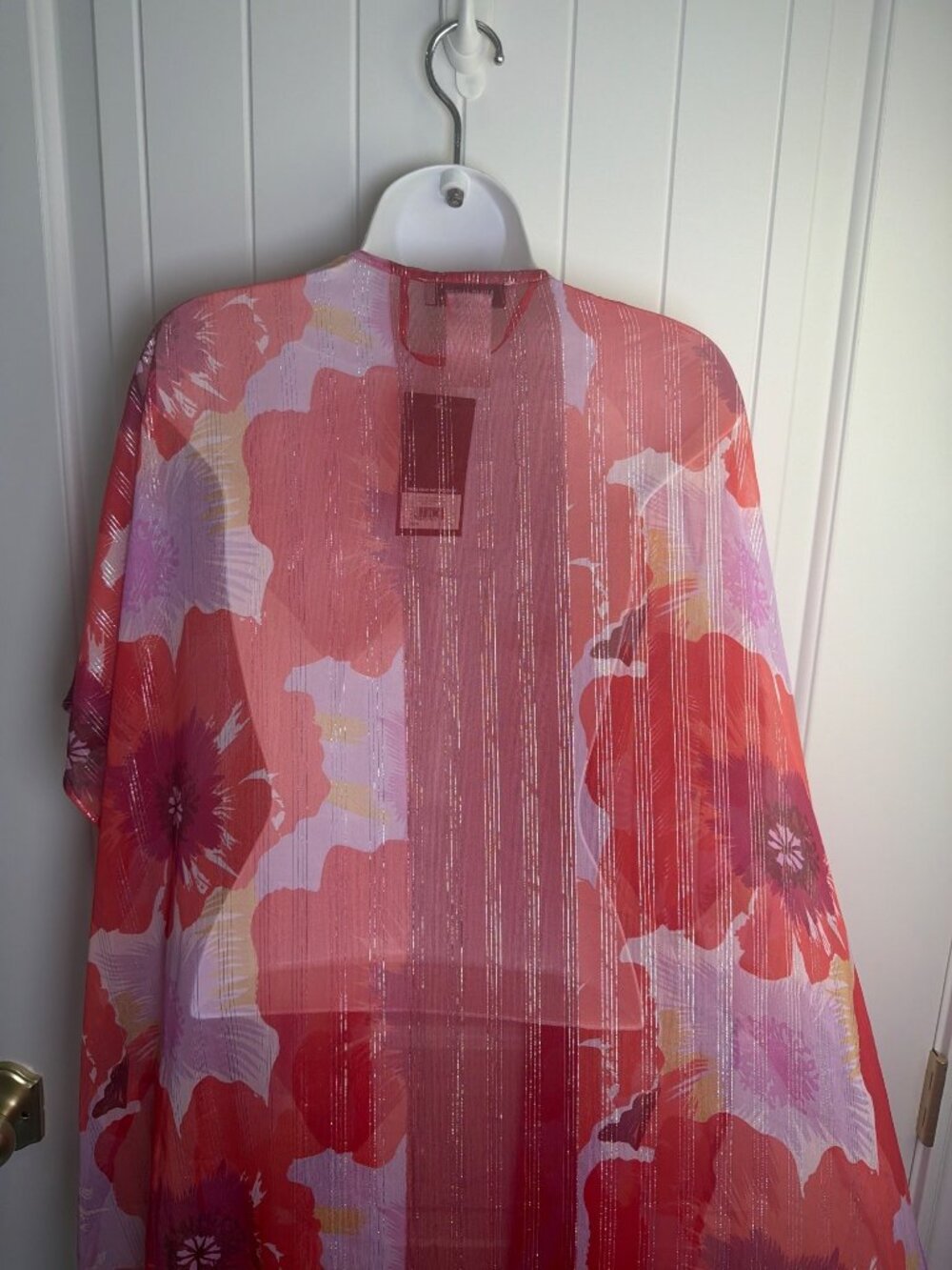 Nine West Sheer Floral Open-Front Kimono One Size Red/Purple Multicolor, NWT - Picture 6 of 8